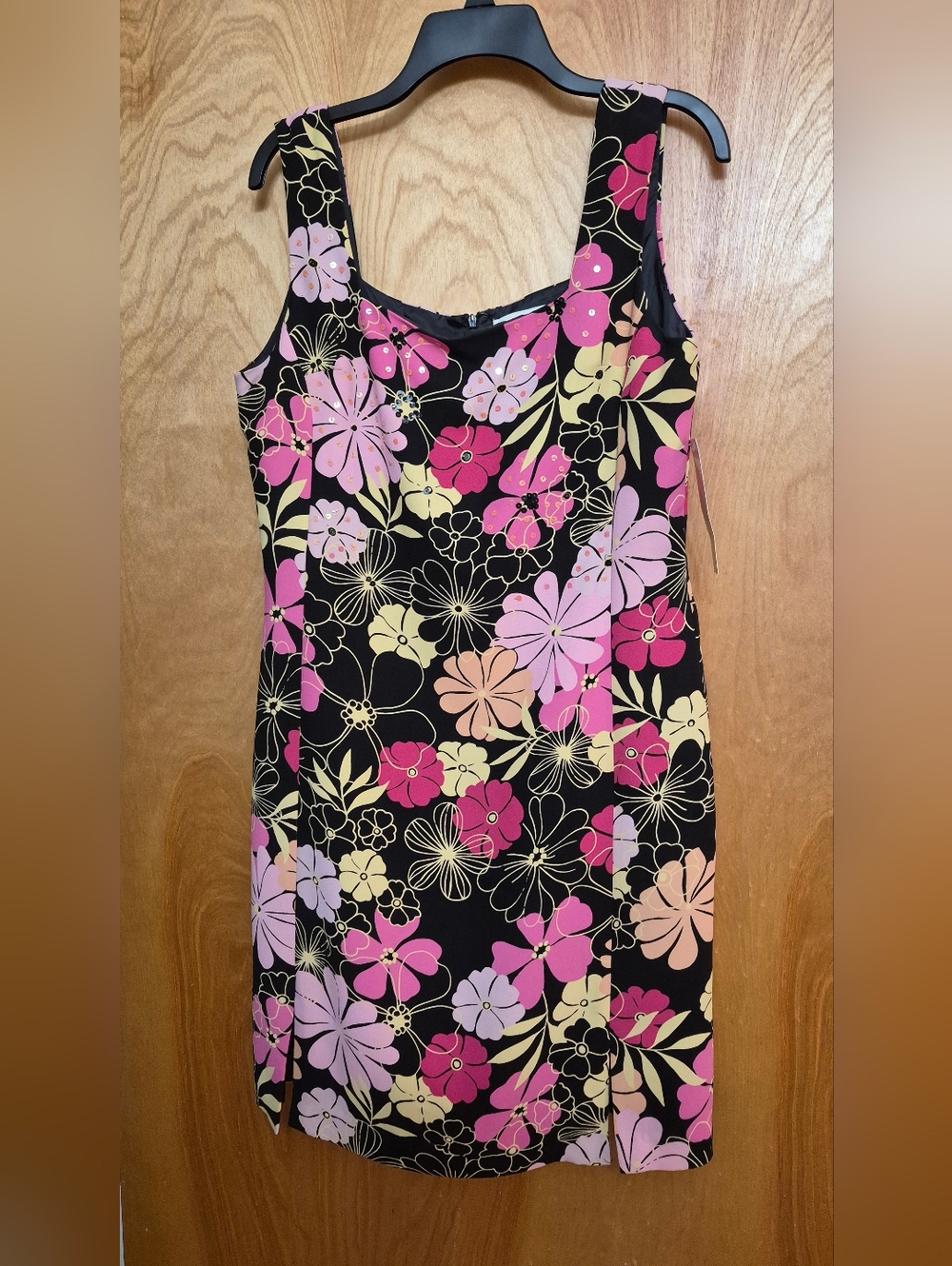 audrey Black Floral Mini Dress with Pink and Yellow Blooms